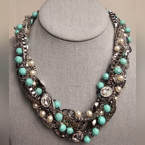 [Chloe + Isabel] Turquoise + Chain Torsade  Multi Media Statement Necklace - Picture 7 of 16